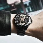 ⁦Montre Homme BENYAR 5148 Chronographe – Acier Noir et Or Rose⁩ - الصورة ⁦5⁩