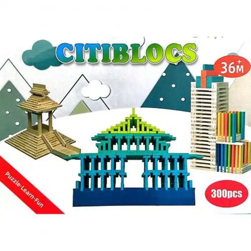 علبة CITIBLOCS – لعبة بناء 300 قطعة خشبية
