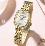 ⁦Montre Femme CURREN 9093 – Boîtier Rectangulaire Doré, Cadran Blanc⁩ - الصورة ⁦2⁩