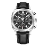 ⁦Montre Homme BENYAR 5205 Chronographe 43 mm – Cadran Noir, Boîtier Argenté, Cuir Noir⁩ - الصورة ⁦2⁩