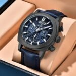⁦Montre Homme BENYAR 5205 Chronographe 43 mm – Boîtier Noir, Cadran Bleu⁩ - الصورة ⁦3⁩