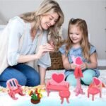 Meubles de salon en bois pour maison de poupée – rose