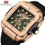 ⁦Montre Homme MINI FOCUS MF0475 Chronographe Carré – Boîtier Or Rose, Cadran Squelette Vert⁩ - الصورة ⁦3⁩