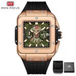 ⁦Montre Homme MINI FOCUS MF0475 Chronographe Carré – Boîtier Or Rose, Cadran Squelette Vert⁩ - الصورة ⁦2⁩