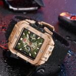 ⁦Montre Homme MINI FOCUS MF0475 Chronographe Carré – Boîtier Or Rose, Cadran Squelette Vert⁩ - الصورة ⁦4⁩