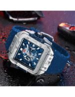 ⁦Montre Homme MINI FOCUS MF0475 Chronographe Carré – Boîtier Argenté, Cadran Squelette Bleu⁩ - الصورة ⁦2⁩