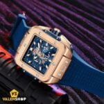 ⁦Montre Homme MINI FOCUS MF0475 Chronographe Carré – Boîtier Or Rose, Cadran Squelette Bleu⁩ - الصورة ⁦3⁩