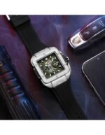 ⁦Montre Homme MINI FOCUS MF0475 Chronographe Carré – Boîtier Argenté, Bracelet Noir⁩ - الصورة ⁦3⁩