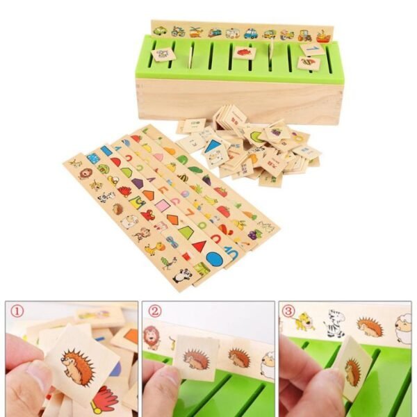 Boîte de classification Montessori en bois – 80 images