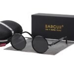 ⁦Lunettes de Soleil Polarisées Unisexe BARCUR – Rondes Métal, Tout Noir⁩ - الصورة ⁦2⁩
