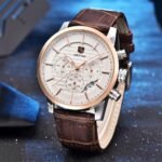 ⁦Montre Homme BENYAR 5104 Chronographe – Cadran Blanc, Or Rose, Cuir Marron Foncé⁩ - الصورة ⁦4⁩