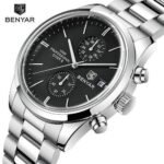 ⁦Montre Homme BENYAR 51087 Chronographe – Cadran Noir et Compteurs Argentés, Acier⁩ - الصورة ⁦5⁩