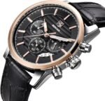 ⁦Montre Homme BENYAR 5104 Chronographe – Cadran Noir, Boîtier Or Rose, Cuir Noir⁩ - الصورة ⁦5⁩