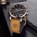 ⁦Montre Homme BENYAR 5104 Chronographe – Cadran Noir, Or Rose, Cuir Camel⁩ - الصورة ⁦5⁩