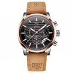 ⁦Montre Homme BENYAR 5104 Chronographe – Cadran Noir, Or Rose, Cuir Camel⁩ - الصورة ⁦7⁩