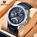 ⁦Montre Homme BENYAR 51071 Multifonction – Cadran Bleu, Cuir Bleu⁩ - الصورة ⁦4⁩