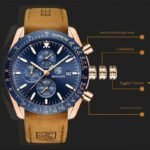 ⁦Montre Homme BENYAR 5140 Chronographe – Cadran Bleu, Boîtier Or Rose, Cuir Camel⁩ - الصورة ⁦5⁩