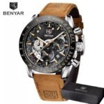 ⁦Montre Homme BENYAR 51075 – Cadran Noir Ajouré, Bracelet Cuir Camel⁩ - الصورة ⁦4⁩