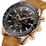 ⁦Montre Homme BENYAR 5140 Chronographe – Cadran Noir, Or Rose, Cuir Camel⁩ - الصورة ⁦3⁩