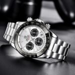 ⁦Montre Homme BENYAR 5169 Chronographe – Cadran Blanc Panda, Lunette Noire, Acier⁩ - الصورة ⁦2⁩