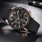⁦Montre Homme BENYAR 5140 Chronographe – Cadran Noir, Boîtier Or Rose, Cuir Noir⁩ - الصورة ⁦2⁩