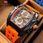 ⁦Montre Homme MINI FOCUS MF0437 Chronographe Tonneau – Noir, Bracelet Orange⁩ - الصورة ⁦2⁩