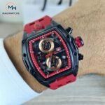 ⁦Montre Homme MINI FOCUS MF0437 Chronographe Tonneau – Noir, Bracelet Rouge⁩ - الصورة ⁦2⁩