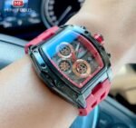 ⁦Montre Homme MINI FOCUS MF0437 Chronographe Tonneau – Noir, Bracelet Rouge⁩ - الصورة ⁦5⁩
