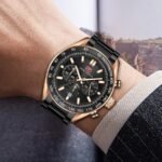 ⁦Montre Homme MINI FOCUS MF0403 Chronographe – Cadran Noir, Lunette Tachymètre, Or Rose⁩ - الصورة ⁦6⁩