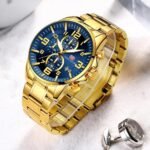 ⁦Montre Homme MINI FOCUS MF0218 Chronographe – Doré, Cadran Bleu⁩ - الصورة ⁦4⁩
