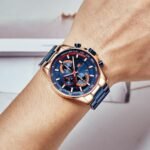 ⁦Montre Homme MINI FOCUS MF0218 Chronographe – Cadran Bleu, Or Rose et Bleu⁩ - الصورة ⁦2⁩