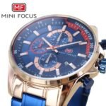 ⁦Montre Homme MINI FOCUS MF0218 Chronographe – Cadran Bleu, Or Rose et Bleu⁩ - الصورة ⁦3⁩