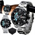 ⁦Montre Homme CURREN 8402 Chronographe – Cadran Noir et Bleu Ciel, Bracelet Acier⁩ - الصورة ⁦7⁩