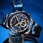 ⁦Montre Homme CURREN 83055 Chronographe – Bleu et Doré, Bracelet Acier Bleu⁩ - الصورة ⁦3⁩