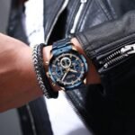 ⁦Montre Homme CURREN 83055 Chronographe – Bleu et Doré, Bracelet Acier Bleu⁩ - الصورة ⁦5⁩