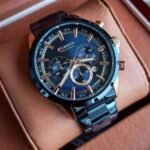 ⁦Montre Homme CURREN 83055 Chronographe – Bleu et Doré, Bracelet Acier Bleu⁩ - الصورة ⁦4⁩