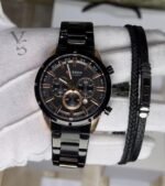 ⁦Montre Homme CURREN 83055 Chronographe – Noir et Doré, Bracelet Acier Noir⁩ - الصورة ⁦3⁩