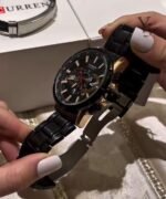 ⁦Montre Homme CURREN 83055 Chronographe – Noir et Doré, Bracelet Acier Noir⁩ - الصورة ⁦4⁩