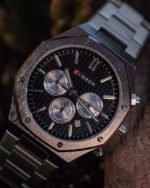 ⁦Montre Homme CURREN 8440 Chronographe – Boîtier Octogonal Argenté, Cadran Noir⁩ - الصورة ⁦5⁩