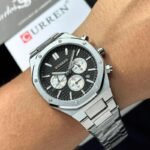 ⁦Montre Homme CURREN 8440 Chronographe – Boîtier Octogonal Argenté, Cadran Noir⁩ - الصورة ⁦7⁩