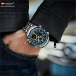 ⁦Montre Homme NAVIFORCE NF9182 Analogique-Digitale – Cadran Bleu, Touches Jaunes, Acier⁩ - الصورة ⁦7⁩