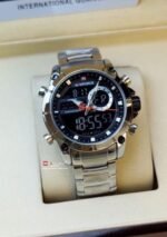 ⁦Montre Homme NAVIFORCE NF9163 Analogique-Digitale – Cadran Noir, Acier Argenté⁩ - الصورة ⁦3⁩