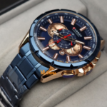 ⁦Montre Homme CURREN 83063 Chronographe – Bleu et Or Rose, Bracelet Acier Bleu⁩ - الصورة ⁦4⁩
