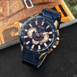 ⁦Montre Homme CURREN 83063 Chronographe – Bleu et Or Rose, Bracelet Acier Bleu⁩ - الصورة ⁦2⁩