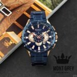 ⁦Montre Homme CURREN 83063 Chronographe – Bleu et Or Rose, Bracelet Acier Bleu⁩ - الصورة ⁦7⁩