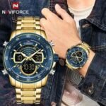 ⁦Montre Homme NAVIFORCE NF9189 Analogique-Digitale – Dorée, Cadran Bleu⁩ - الصورة ⁦4⁩
