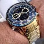 ⁦Montre Homme NAVIFORCE NF9189 Analogique-Digitale – Dorée, Cadran Bleu⁩ - الصورة ⁦7⁩