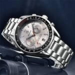 ⁦Montre Homme BENYAR 5194 Chronographe – Cadran Argenté, Lunette Noire Tachymètre⁩ - الصورة ⁦2⁩