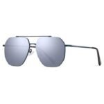 ⁦Lunettes de Soleil Polarisées Homme BARCUR – Double Pont, Verres Argent Miroir⁩ - الصورة ⁦2⁩