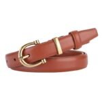 Ceinture Femme Fine – Cognac, Boucle Dorée